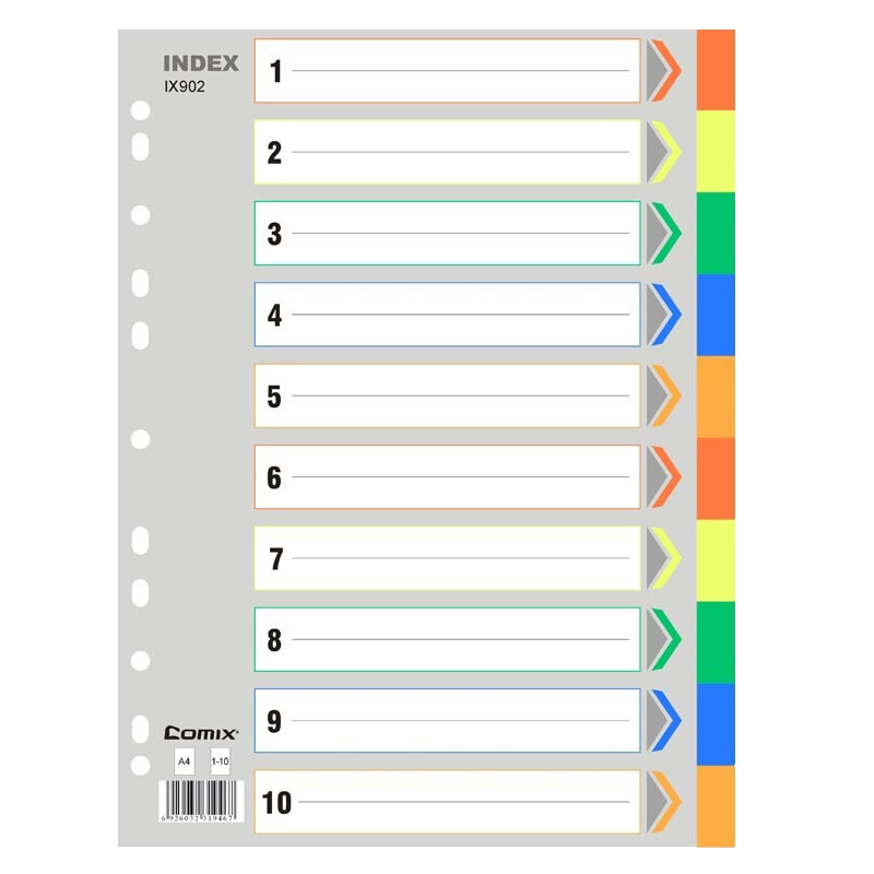 齐心(Comix) 10色装A4十色分页索引纸11孔PP隔页标签 办公用品EX8902