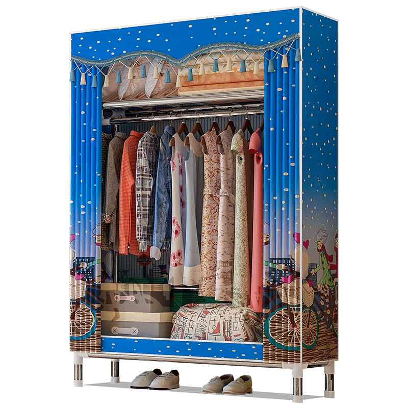 蜗家 衣柜简易免安装简易衣柜家用卧室简约收纳神器加粗钢管经济型双人布衣柜 2560D城堡铁塔【长84宽46高173cm】