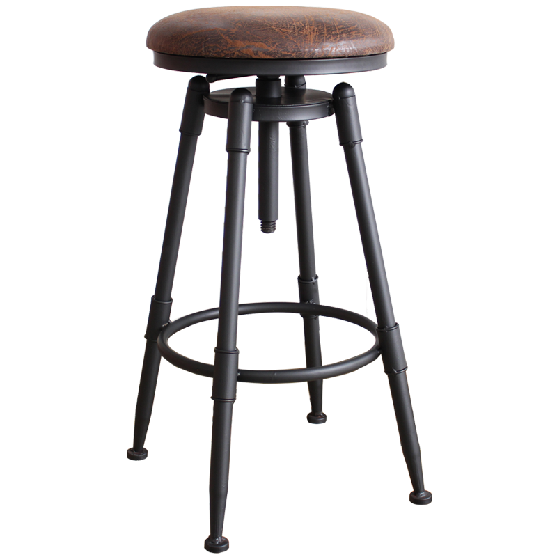 忆凡 铁艺升降吧台椅旋转椅实木靠背美容复古高脚椅高脚酒吧前台椅子美式现代简约网红ins 软垫+无靠背