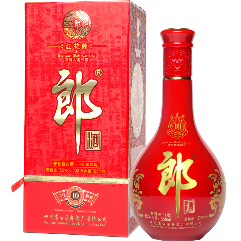 京东超市郎酒红花郎10陈酿53度单瓶装高度白酒558ml酱香型