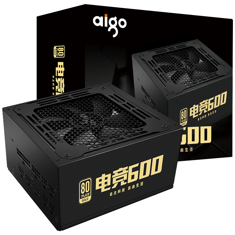 爱国者（aigo）额定600W 电竞600全模组台式机电脑电源（全电压金牌/五年质保/满载PF值>0.99/DC-DC/扁平线）