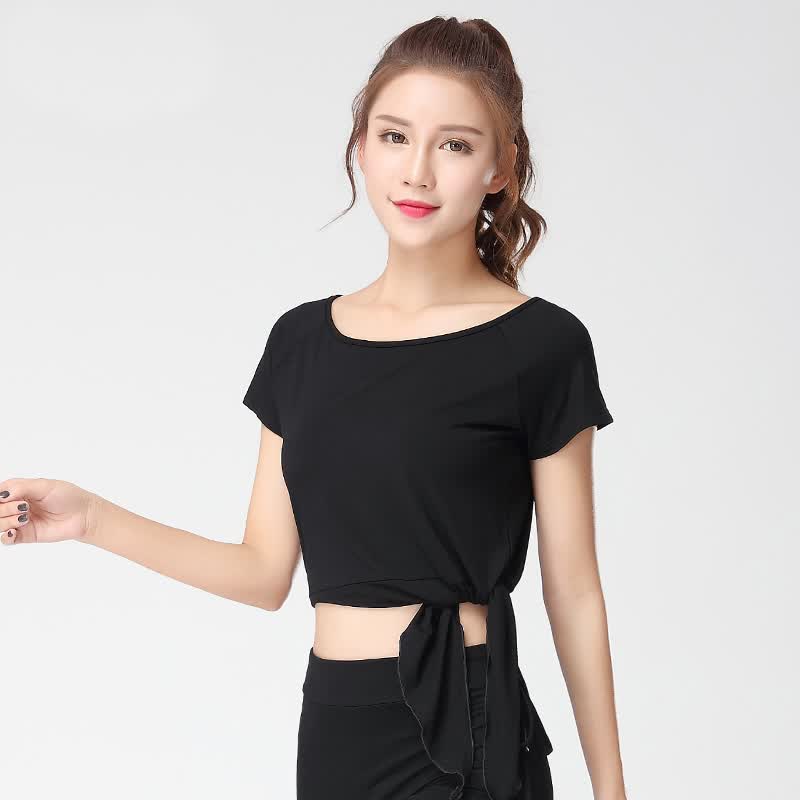 衣常伊装拉丁舞上衣女成人露肚脐短袖舞蹈上衣形体衣练功服绑带跳舞