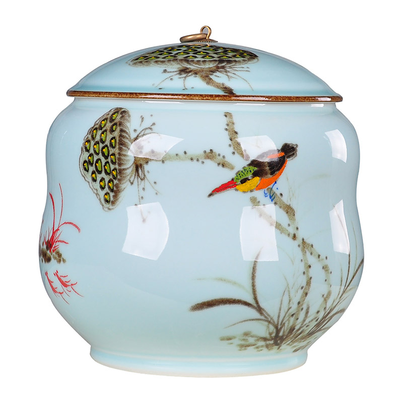 翼榀瓷缘景德镇陶瓷器 家用茶叶罐纯手工绘画拉胚制作大号普洱七饼罐
