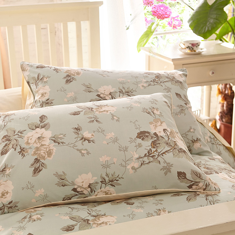 柳庭 家纺 全棉60支贡缎枕套 纯棉枕头套一对装 月季 48x74cm