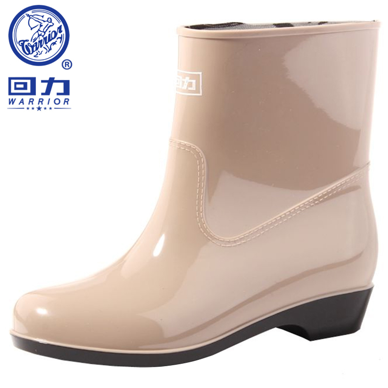回力雨鞋中筒女防水鞋套鞋胶鞋女士雨靴加绒保暖hxl523 卡其色不加绒