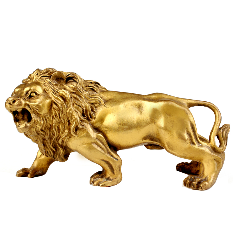 聚缘阁黄铜狮子摆件威武雄狮客厅办公室装饰品工艺礼品 铜狮子c15