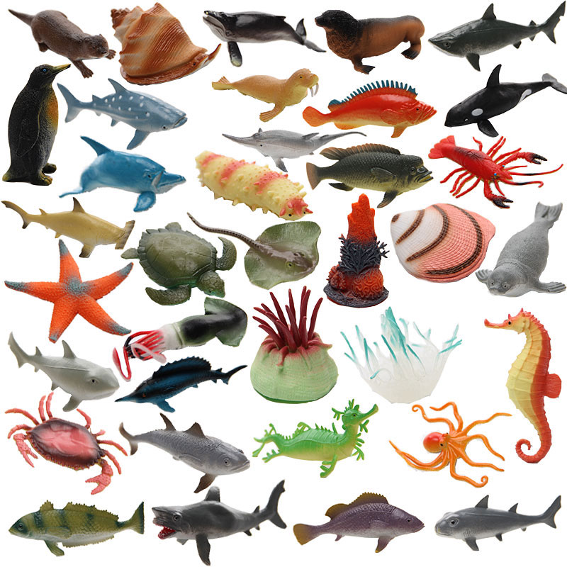 仿真海洋动物模型海洋世界鱼类玩具企鹅鲨鱼龙虾螃蟹海马鱿鱼蜗牛儿童认知教具 36款中海洋动物