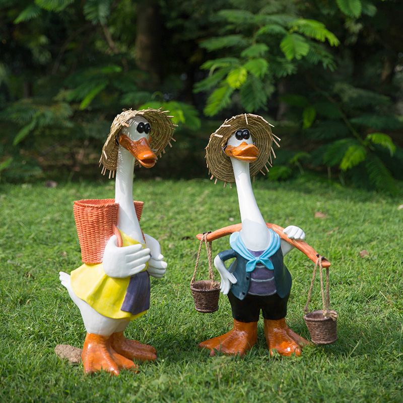 创意户外花园庭院卡通树脂鸭子摆件园林景观动物装饰工艺品摆件 一对两只