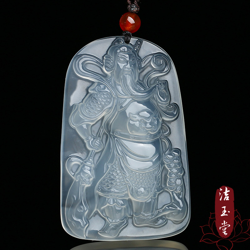 洁玉堂 关公玉吊坠冰种白玉髓玉牌玉坠武财神关羽关二爷男士项链玉石