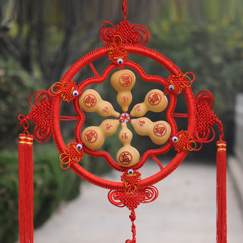 葫仙天然葫蘆掛件圓盤(pán)中國結大小葫蘆家居客廳玄關(guān)辦公工藝飾品掛飾 圓盤(pán)招財進(jìn)寶