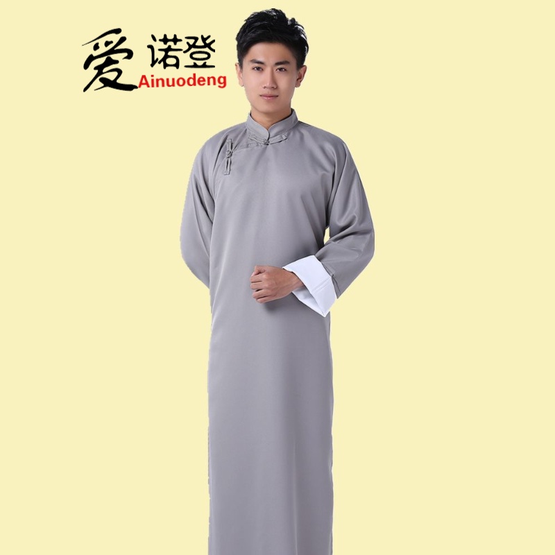 愛(ài)諾登（Ainuodeng）男士相聲長(zhǎng)袍大褂民國(guó)長(zhǎng)衫馬褂中國(guó)風(fēng)演出服復(fù)古中式婚禮伴郎服裝 長(zhǎng)袍大褂：灰色 170/84A