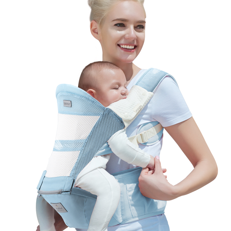 抱抱熊婴儿背带 多功能宝宝腰凳 双肩透气背婴带C11 TC11湖水蓝（透气款）