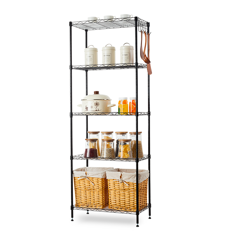 家家双龙 品牌金属置物架 加粗碳钢层架 家居厨房置物架 微波炉架子储物货架 杂物架子 五层经典黑55*30*150