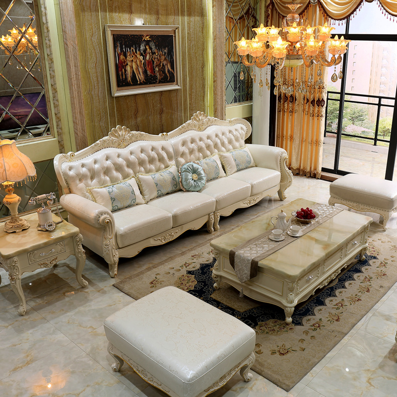 千巢家居 欧式真皮沙发四人位沙发直排客厅皮沙发简欧整装小户型  进口皮四位总长3米