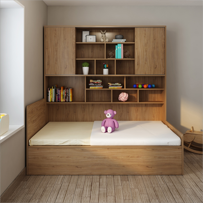 2米单人床卧室高箱储物床带柜子 床头左侧-南疆胡桃色 1500*2000