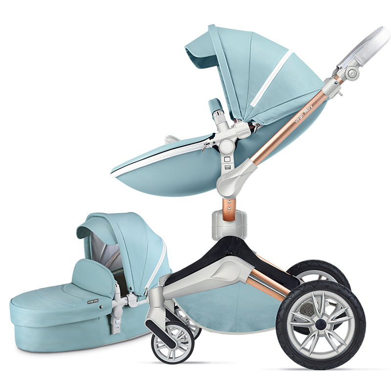 hotmom辣妈 婴儿推车高景观可坐可躺折叠双向换向360度旋转进口宝宝儿童手推车（f023）  蒂芙尼蓝+全皮睡篮