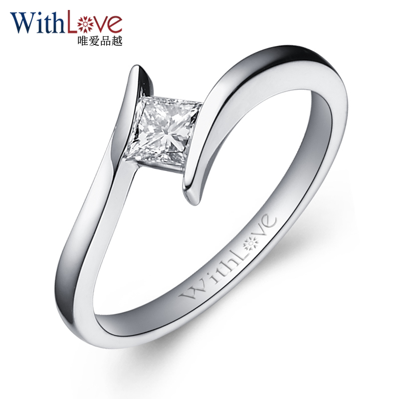 withlove唯爱品越 白18k金25分方形钻戒 公主方钻石戒指 一吻定情 25