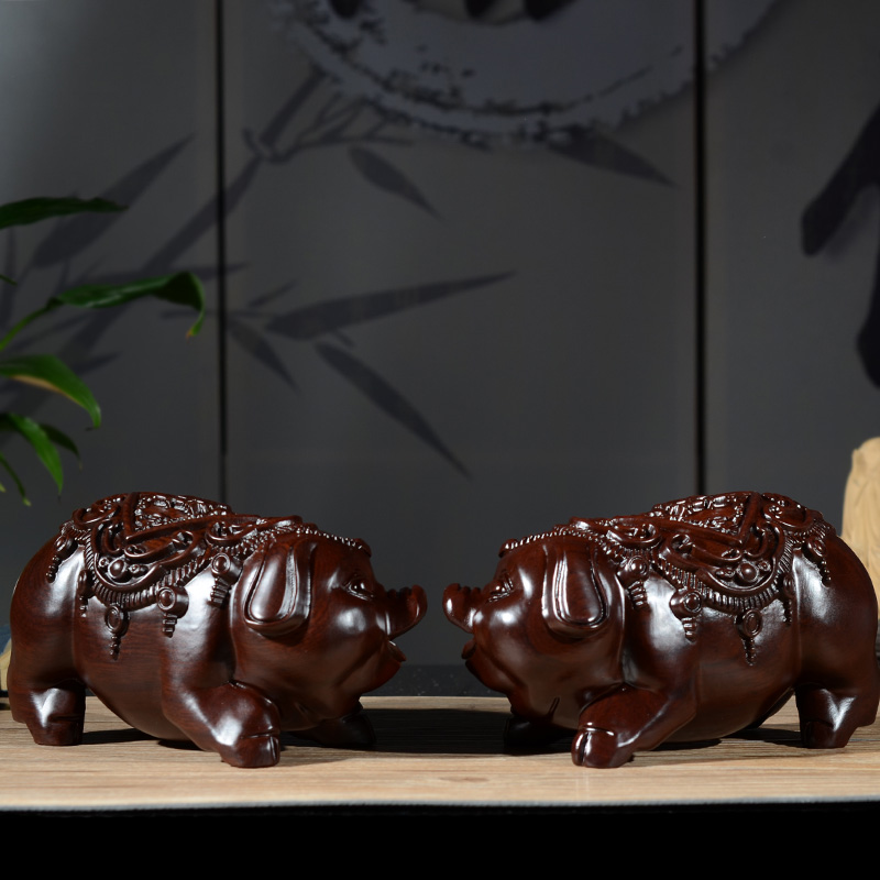 家居饰品木质红木工艺品新中式乔迁新居礼品 喜猪一对小号(gy-he031)