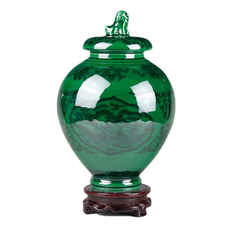 翼榀瓷緣 景德鎮(zhèn)陶瓷器小號花瓶擺件綠釉花瓶擺件仿古花瓶青花瓷瓶雙耳瓶綠色裝飾擺件 招財(cái)壇子