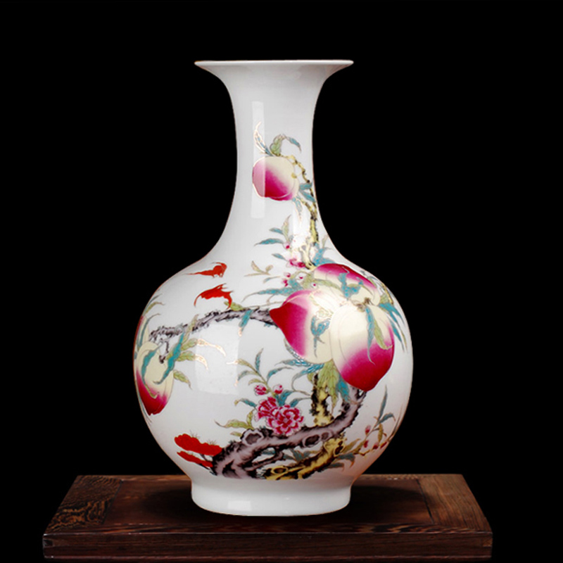 领格(lingge) 景德镇陶瓷器 寿桃子花瓶 大号金边釉上彩赏瓶花瓶 家居