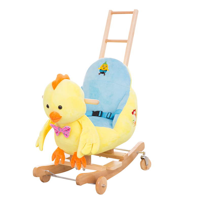 好马儿童婴儿玩具早教益智摇摇马木马宝宝音乐大号椅背摇摇椅带拉杆新年周岁礼物推杆 鸡 黄色鸡宝宝