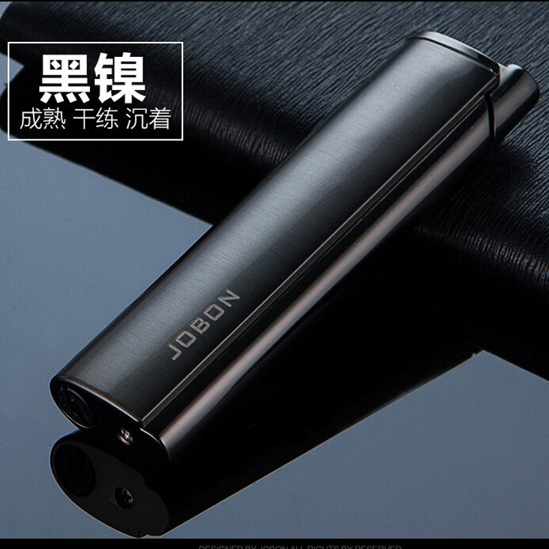 镜花水月防风直冲充气打火机礼盒包装长条细腻拉丝直冲点烟器精品充气