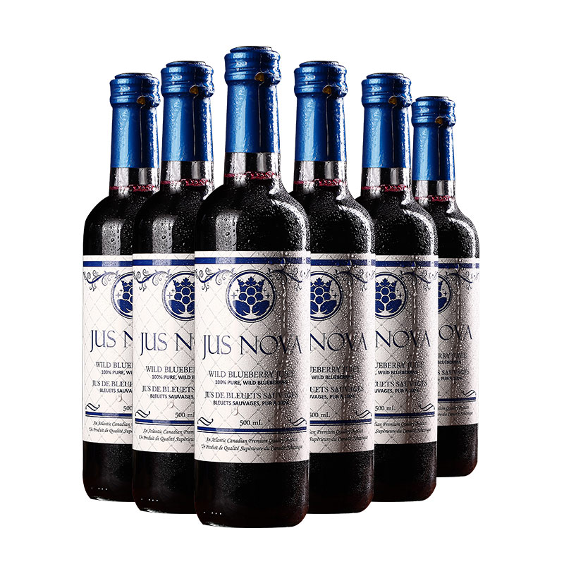 诺华世JUS NOVA诺华世蓝莓汁 加拿大进口蓝莓汁饮料玻璃瓶装500ml*6