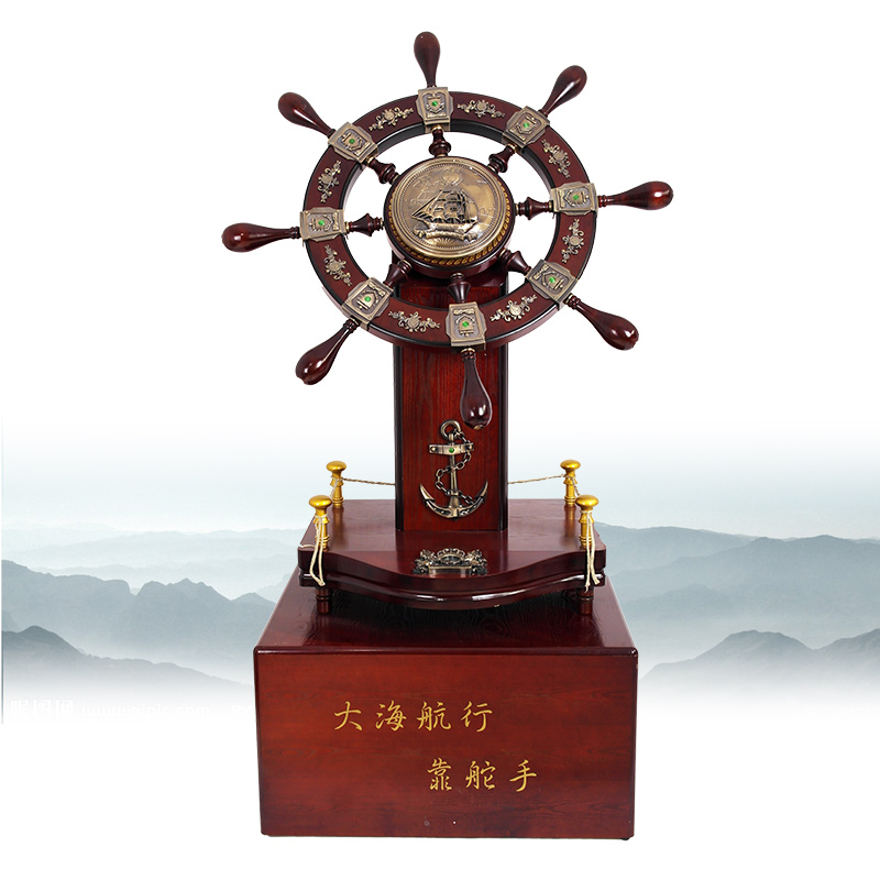 柒阅芒领航舵摆件舵手船舵航海舵工艺品办公室桌面装饰摆设商务 809枣