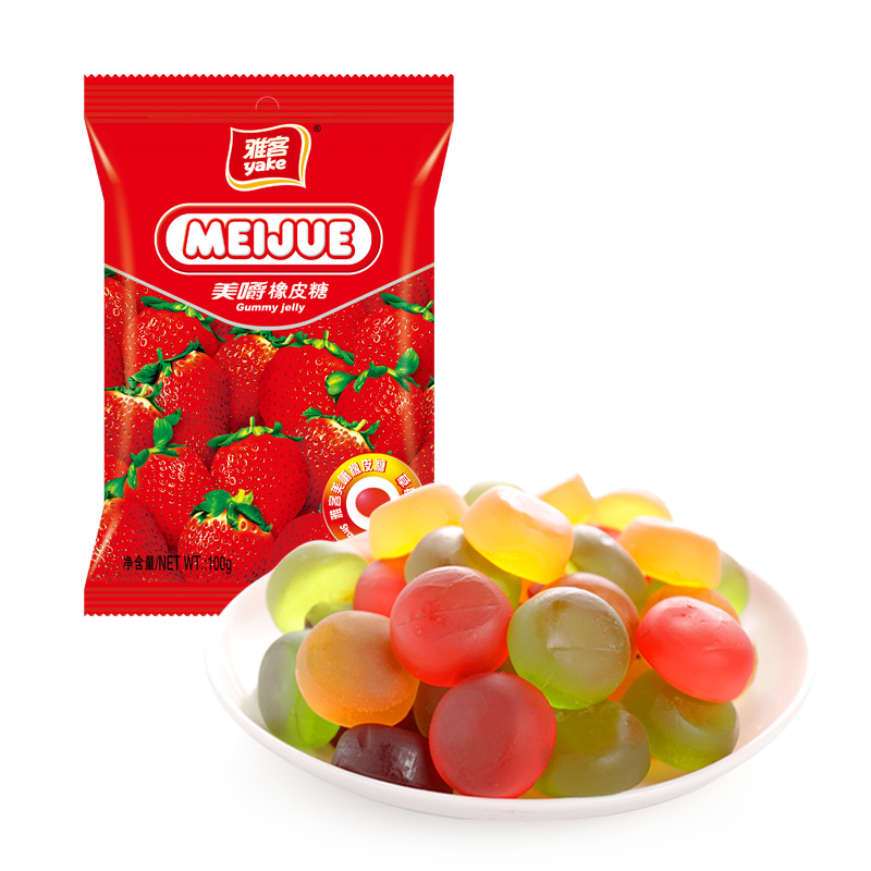雅客美嚼橡皮糖软糖100g袋装 休闲办公室零食儿童糖水果软糖 草莓味