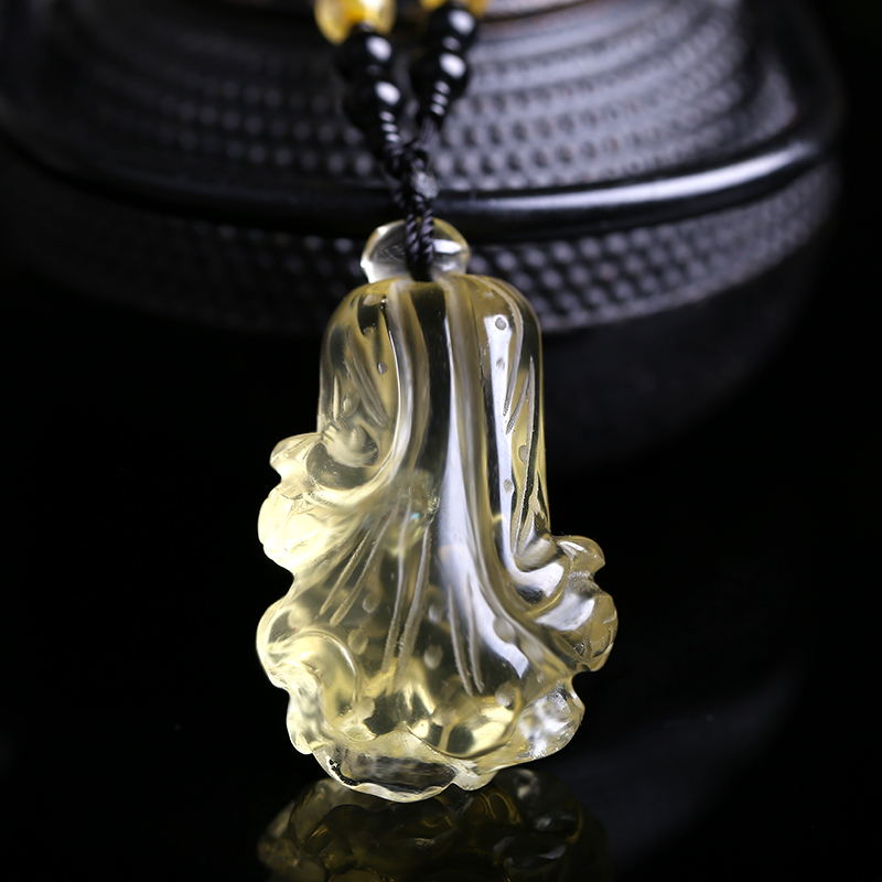 依岚黄水晶白菜吊坠转运毛衣链女款礼物 珠链调节款