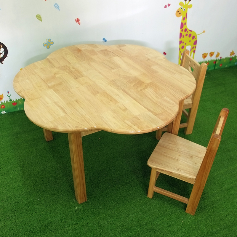 定制款佰尔斯儿童成套桌椅幼儿园桌椅实木全橡木桌椅儿童六人桌梅花桌 梅花桌90*55cm
