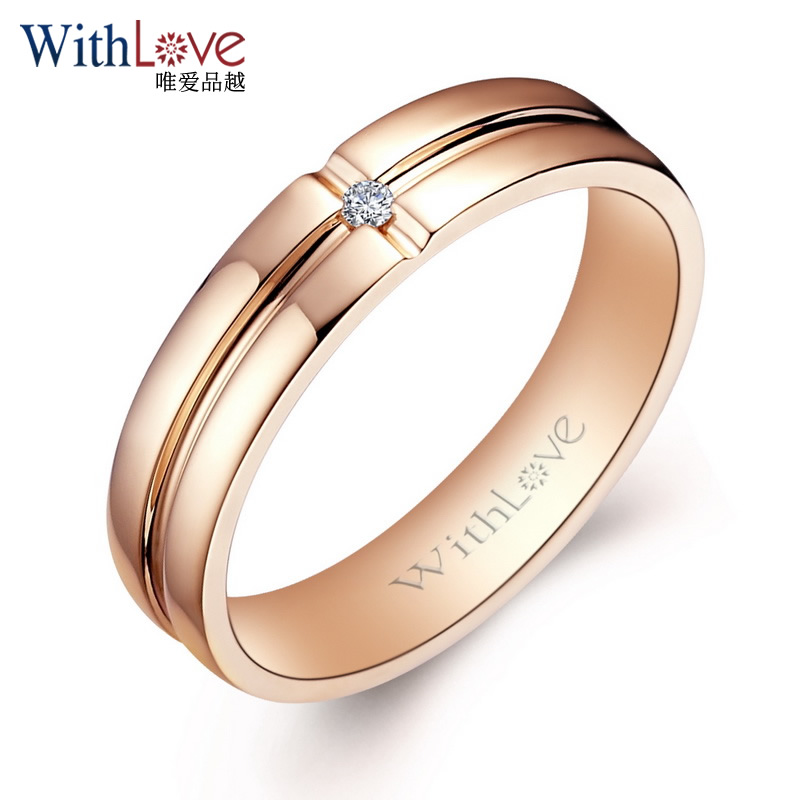 玫瑰18k金钻石戒指 欧美宽版彩金钻戒 美丽印记 玫瑰18k金/定制