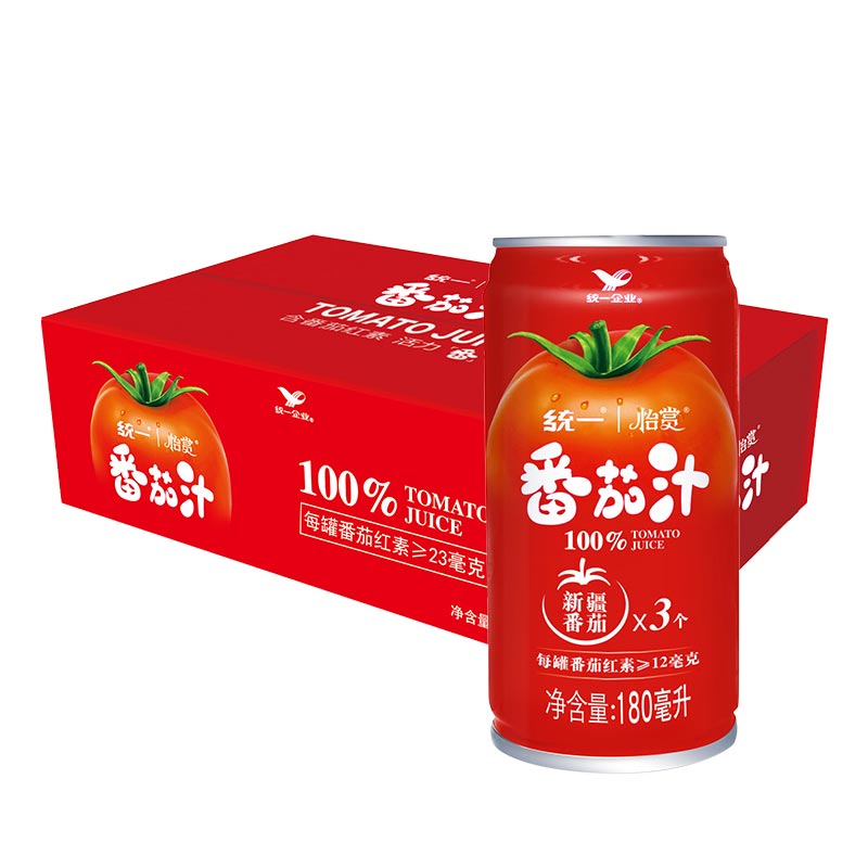 统一 番茄汁 精选新疆番茄 100%番茄汁 180ml*24罐
