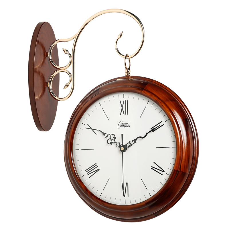 康巴丝（Compas） 实木双面挂钟客厅卧室创意两面时钟钟表美式田园欧式现代石英钟挂表壁钟大
