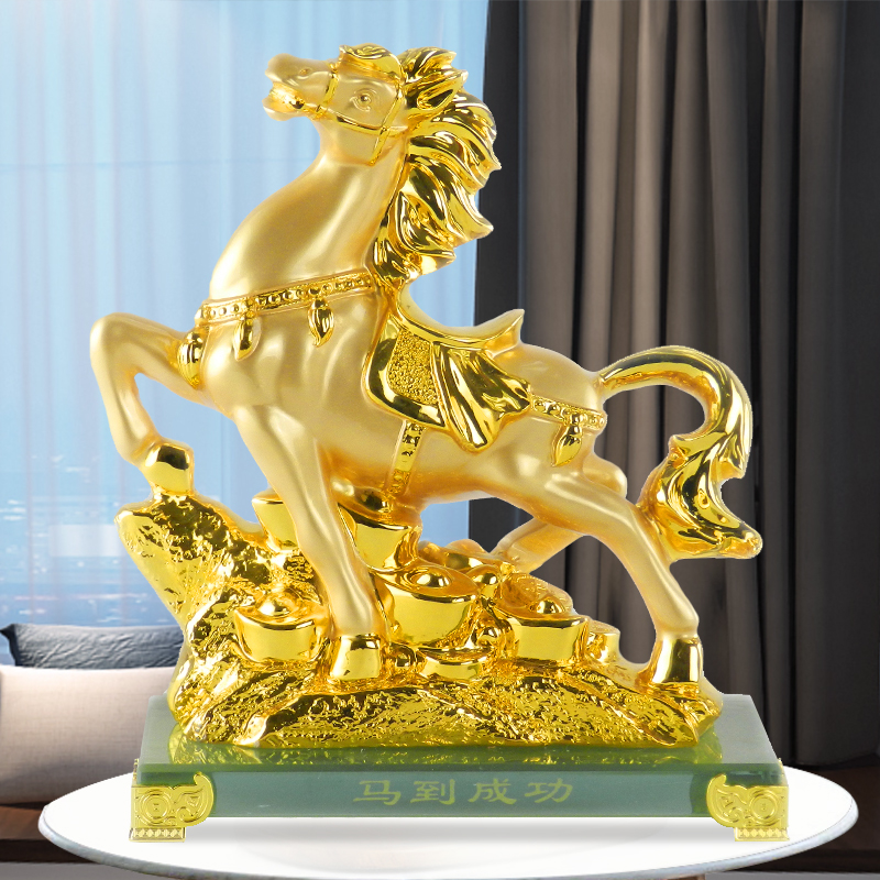 室家居电视柜玄关装饰品 办公桌面现代书房摆设 xm 中马到成功 金色款