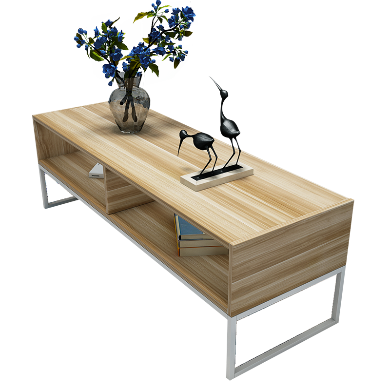 帅力 茶几 现代简约电视柜茶桌组合大型储物收纳双层边桌子 浅胡桃+白架 100*40*40cm SL17089D