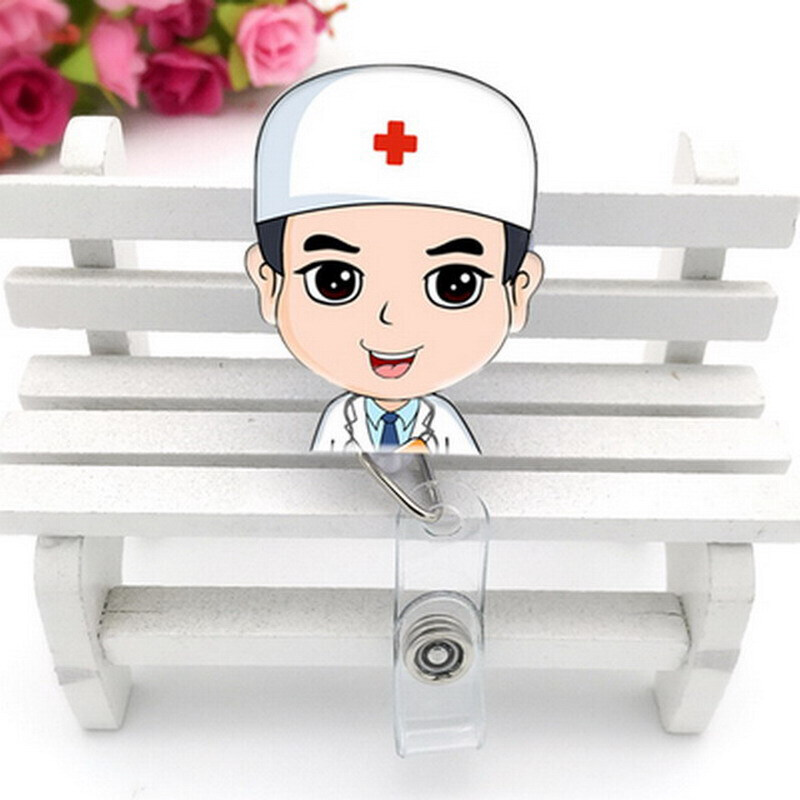医生胸牌护士胸牌卡套卡通证件扣伸缩扣易拉扣厂牌夹子工作牌伸缩挂绳