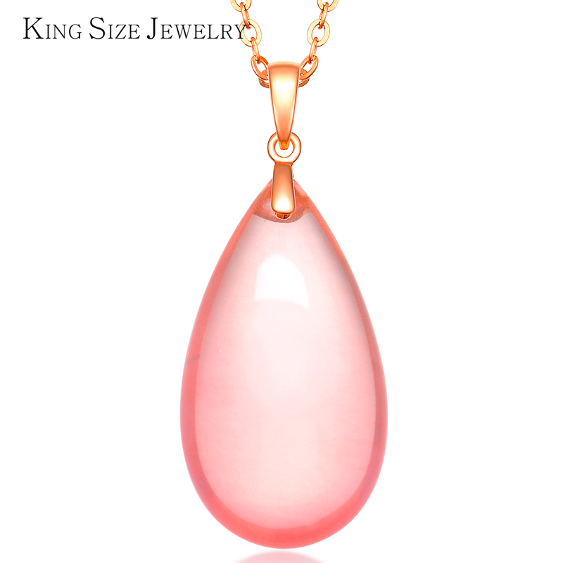 king size jewelry 项链女 18k金芙蓉石吊坠 水滴形 玫瑰金色不含k金