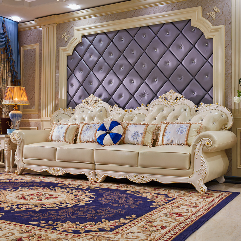 千巢家居 欧式真皮四位直排沙发 欧式沙发组合 客厅简美复古皮质沙发 国产头层牛皮四人位