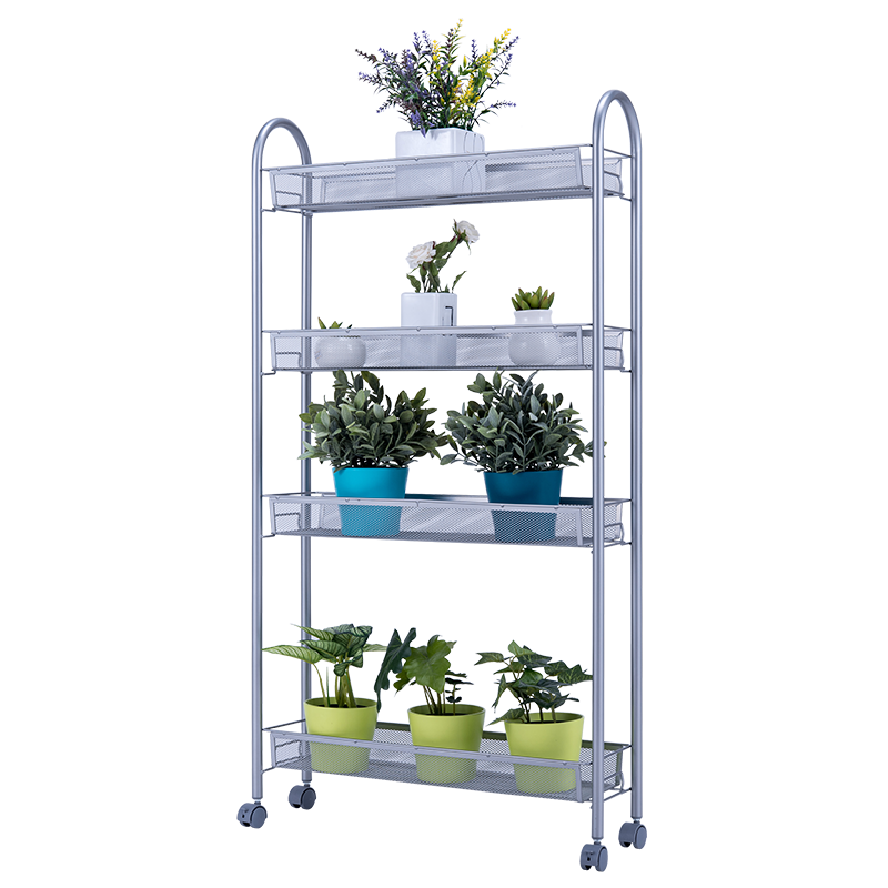 心家宜 四层厨房置物架 冰箱间隙缝隙层架 浴室可移动蜂巢网收纳架 家用货架花架 银灰色98420S