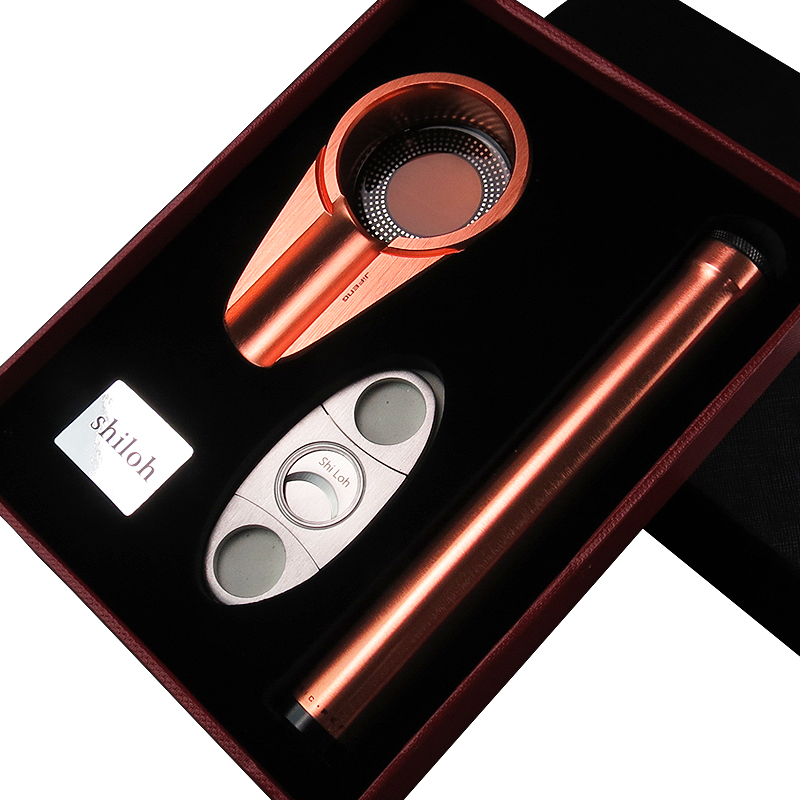 shiloh 雪茄礼品三件套烟灰缸雪茄刀雪茄管礼盒三件套 金色
