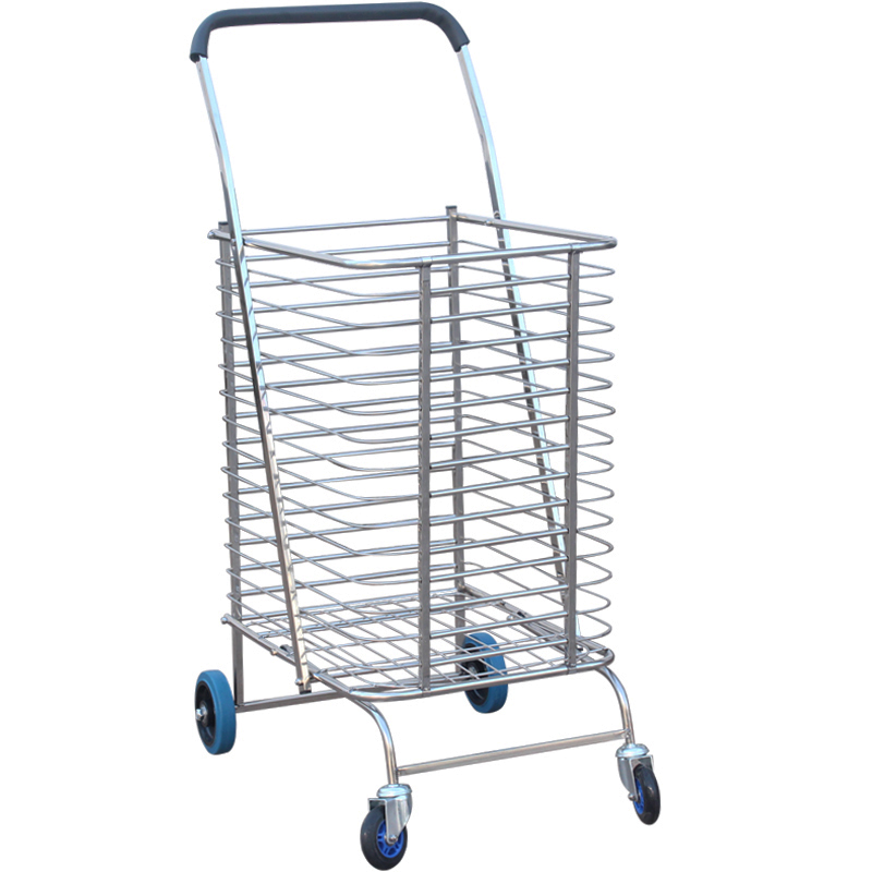 杰适不锈钢购物车可折叠买菜车超大号超市小推车食堂手拉车小拖车大号