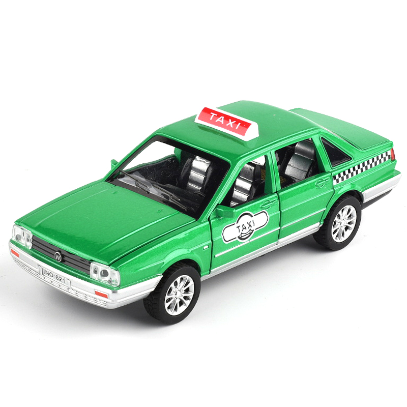 小汽车 奥迪大众出租车儿童声光回力小汽车玩具 桑塔纳出租车(绿色)