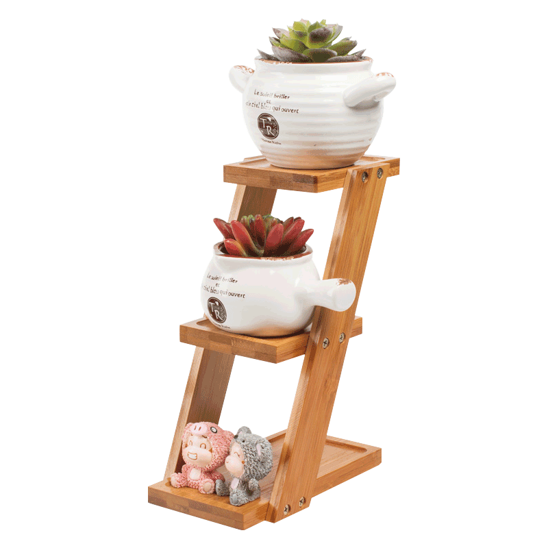 木马人桌面小花架多层楠竹阳台花架多肉客厅花盆架可置物储物架收纳架室外鱼缸底座柜飘窗窗台盆栽架 原色（带工具）