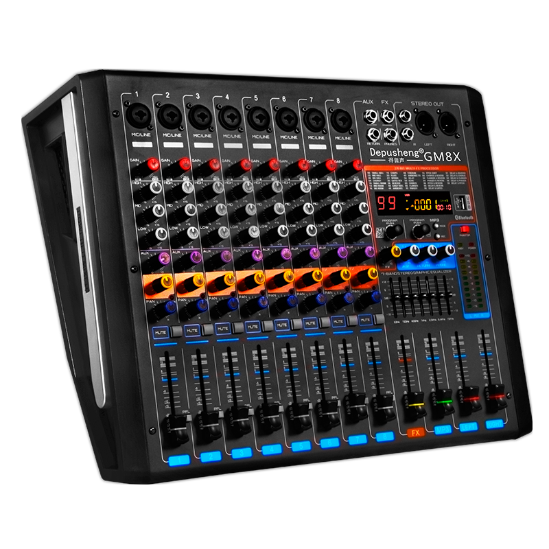 depusheng得普聲GM8X專業(yè)8路功放調(diào)音臺(tái)一體機(jī)舞臺(tái)會(huì)議混響效果帶藍(lán)牙播放婚慶大功率演出 GM8X帶功放