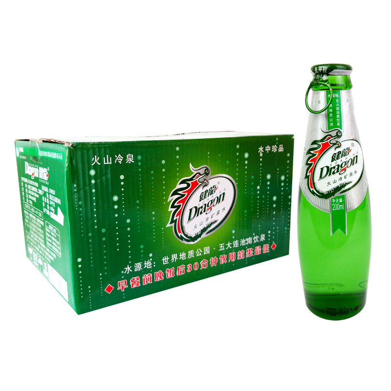 健龙含气矿泉水 整箱 五大连池火山天然气泡水玻璃瓶装200ml*24瓶/箱