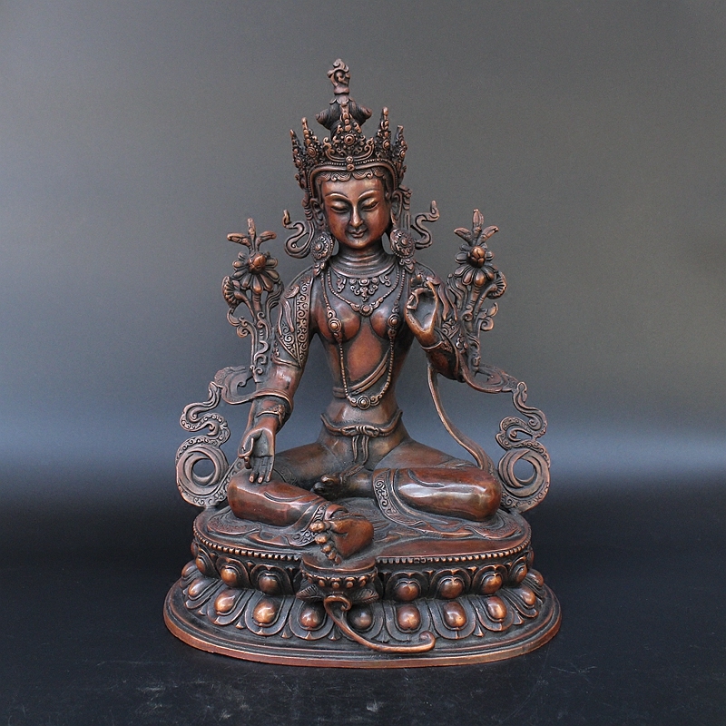 仿古古玩收藏黄铜密宗藏佛藏传佛像大号绿度母铜像摆件尼泊尔工艺度母