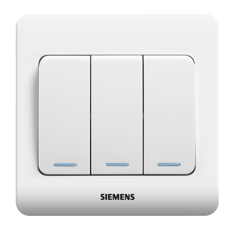 西门子（SIEMENS）开关插座面板 远景系列雅白色三开单控带荧光86型墙壁开关