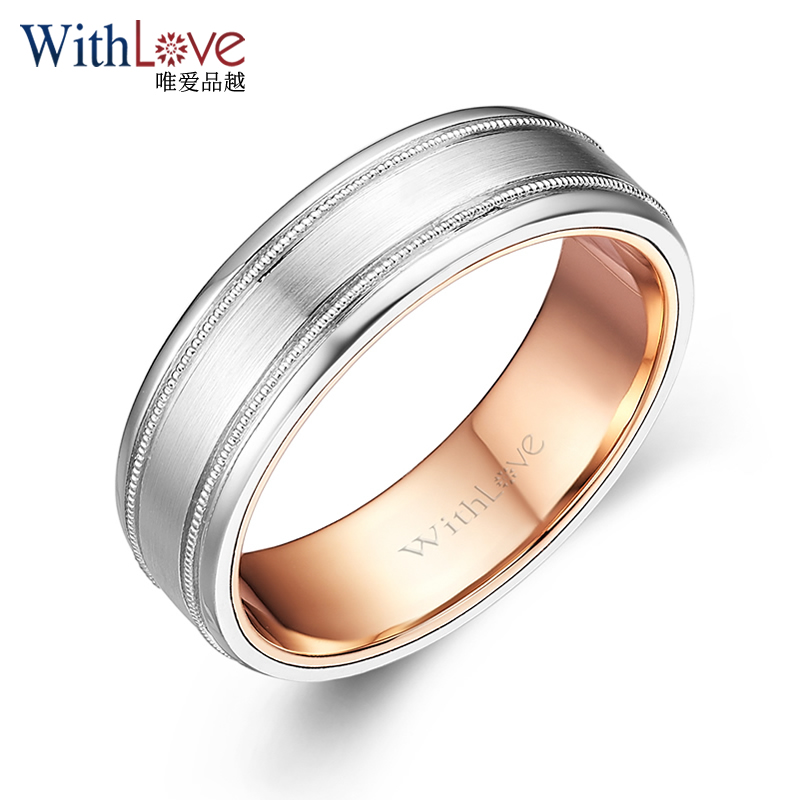 withlovept950铂金 玫瑰18k金双材质融合 简约男戒男