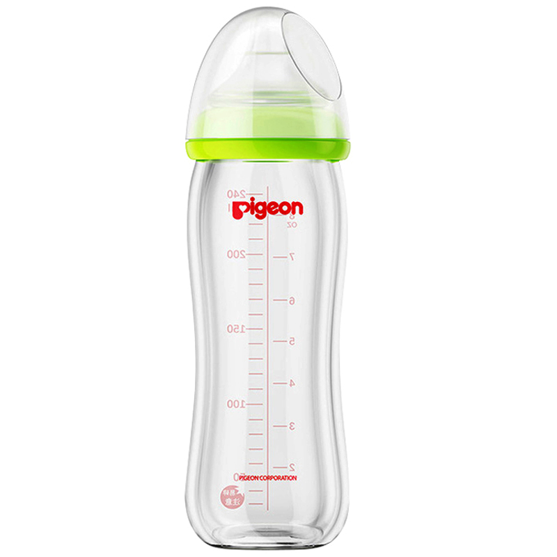 贝亲（Pigeon）婴儿宽口径玻璃奶瓶自然实感宽口奶嘴（奶瓶型号可选） 绿色240ml奶瓶带L号奶嘴(AA91)